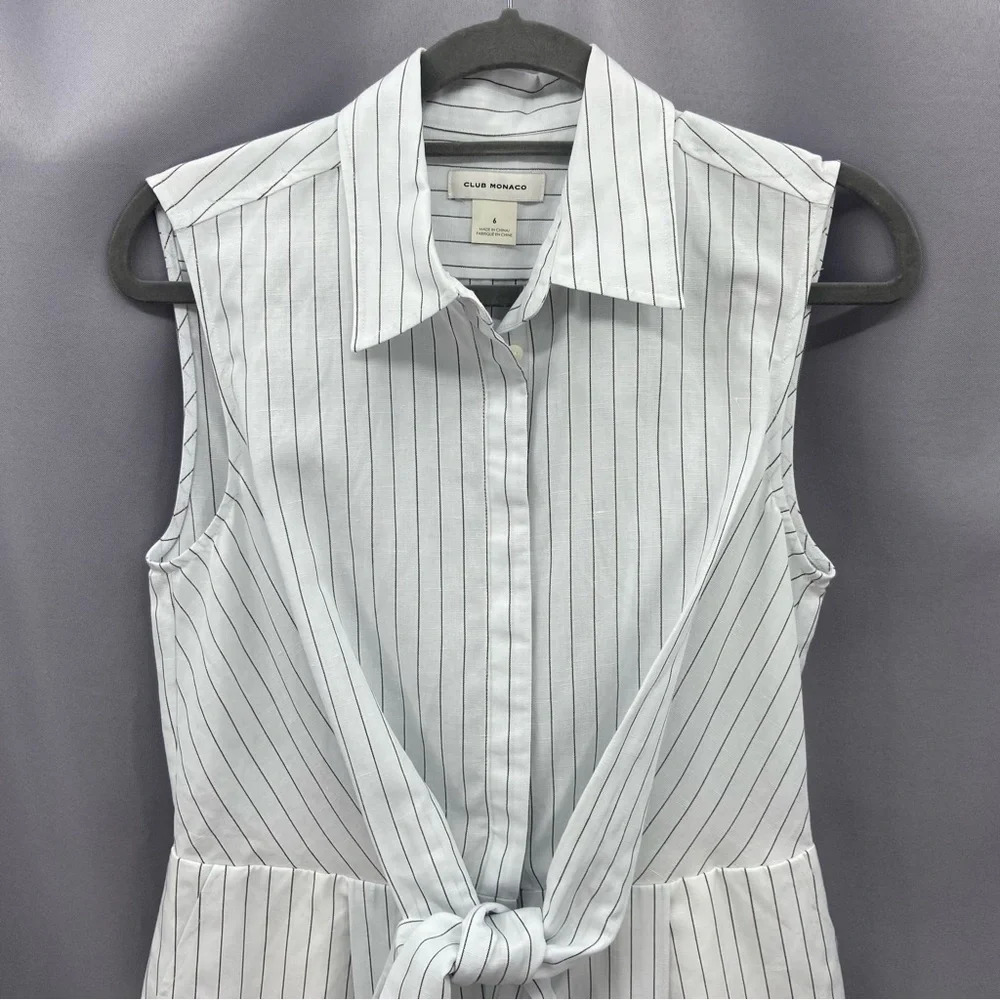 Club Monaco Pinstriped Linen Blend Sleeveless Romper Size 6 - Picture 3 of 8